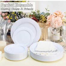 50/25/7/1pc White Solid Color Plates, Food Trays, Fruit Salad Plates, Dinner Plates, Dishwasher Reusable Salad Tableware, Suitable For Wedding Decor, Christmas Decor, Birthday Party, Family Gathering, Outdoor Team Building, School, Restaurant And Kitchen Party Supplies, Household & School Seasonal Gifts