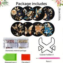 1 Set Of 8pcs 5D Diamond Painting Coaster Kit, Including Christmas Series, Cartoon, Landscape And Other Patterns To Choose From, To Exercise Hands-On Ability, Suitable For Beginners, Acrylic Diamond Covered Coaster, Dining Table Insulation Coaster, Comes With Tools, With Iron Bracket