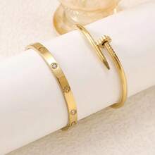 3 قطع/مجموعة سوار البرسيم، سوار نسائي من الفولاذ المقاوم للصدأ والتيتانيوم، إكسسوار موضة بسيط - متعدد الألوان - مشاهدة 2