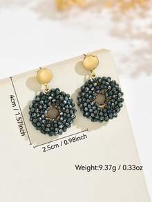 1 Cặp bông tai vòng tròn màu xanh lá cây dệt rỗng thủ công, bông tai pha lê nhân tạo hình tròn hình học thanh lịch thích hợp cho phụ nữ trong đám cưới, hàng ngày, kỳ nghỉ, tiệc tùng (Màu sắc và vị trí hạt ngẫu nhiên) - màu xanh lá - Xem 4