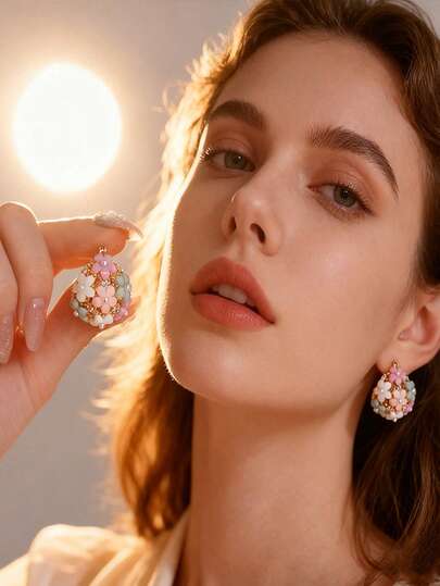 JOJELOO 18K Gold Plated Colorful Teardrop Earrings - Resin Flower & Pearl, Romantic Vintage Jewelry, New Fashion Accessory, Perfect Gift For All Seasons