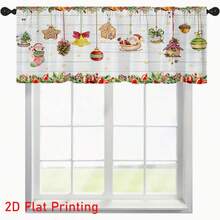 1 buc/2 buc Perdea de Crăciun cu Imprimare 2D Plată, Set de Valance de Bucătărie, 52in*18in, 26in*36in - Moș Crăciun, Ace de Pin, Glob de Arc, Ciorap de Crăciun, Design Căsuță de Turtă Dulce, Fundal cu Stea din Lemn, Fibră de Poliester Semitransparentă, Buzunare cu Bară, Perdea Mică pentru Bucătărie, Living, Dormitor - Perdea de Sărbători de Iarnă, Lavabilă la Mașină, Decorațiune de Fereastră de Crăciun