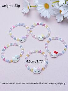 3pcs/Set Hello Kitty Beaded Bracelets, Assorted Color Bead Jewelry Accessories, Suitable For Best Friends And Sisters