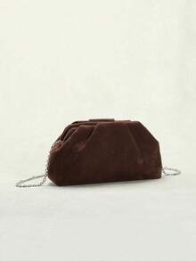 SCULPTEDSTYLE BAGS 1件 秋冬新款復古棕色紋理麂皮手提包，美拉德風女款手拿包，歐美時尚百褶包，極簡風女款手提包附鏈條斜跨背帶 - 咖啡 - 查看 5
