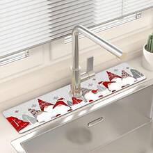 1pc Christmas Theme, Christmas Gnome Pattern Diatom Mud Faucet Absorbent Pad-Anti-Slip, Moisture-Proof And Splash-Proof Guard, Suitable For Kitchen And Bathroom Countertops.