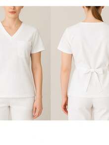 Women's Surgical Scrub Hospital Pajama Set With Waistband, Various Colors And Sizes - 白色 - 查看 1