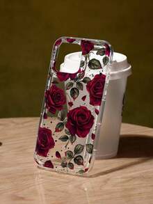 Funda Transparente con Estampado de Rosas Grandes Compatible con iPhone Impermeable a Prueba de Golpes y Arañazos - Multicolor - Ver 3