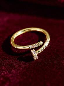 Rundraw 2026 New Adjustable Gold Ring With Zirconia Stone, Suitable For Men And Women, Ideal As Party And Holiday Gift, Luxury Jewelry Choice For Couples And Wives, Christmas And New Year Gift - 鐘 - 查看 5