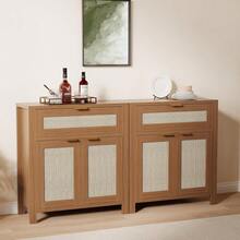 Sideboard Buffet Cabinet With Storage,Rattan Storage Cabinet With Doors Drawer,Farmhouse Buffet Table,Console Coffee Bar Cabinet,Wood Cupboard For Kitchen Hallway Entryway Living Room - marrón oscuro - Ver 7