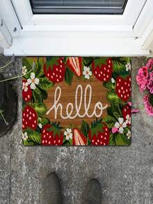 1pc Strawberry & Floral Pattern Doormat, Small Rug Suitable For Holiday Decor, Daily Decor, Room, Living Room, Bedroom, Kitchen, Office, Vintage Farmhouse Indoor/Outdoor Entrance Mat, Autumn/Winter Front Door Mat, Outdoor Doormat, Porch Mat, Entryway Mat