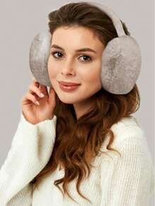 قطعتان/قطعة واحدة من أغطية الأذن الناعمة والفراء، أغطية أذن دافئة وجميلة للطقس البارد، أغطية أذن قابلة للطي كاكسسوار شتوي باللون الأبيض