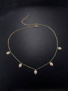 金色项链，水滴形方晶锆石镀铜项链，优雅可爱，适合日常佩戴、约会、聚会和送礼 - 金色 - 查看 3