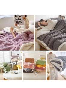 Edredón De Invierno, Aborregado por atras,  Edredón de Cachemira, Otoño E Invierno Edredón De Felpa Gruesa Cálida Edredón Reversible C,150x200cm - Morado - Ver 2