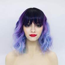 Dark Purple Short Bob Wigs With Bangs For Women Loose Wavy Wig Curly Wavy Shoulder Length Bob Synthetic Cosplay Wig For Girl Colorful Costume Wigs (Dark Purple)Essential Festive Atmosphere For Christmas - 豐富多彩的 - 查看 9