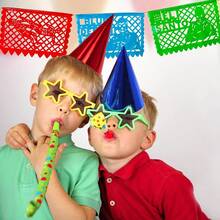 TexMex Fun Stuff - Decoraciones para Fiestas Mexicanas, Papel Picado, Lucha Libre, Banderines de Plástico, 10 Paneles Grandes, 16 Pies de Largo - Rojo, azul, amarillo - Ver 4