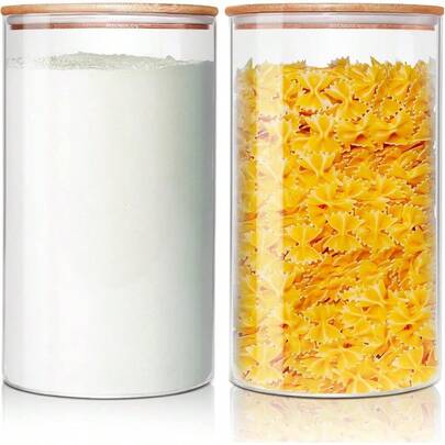 Large Glass Flour And Sugar Containers 180oz X2 [Set Of 2] Glass Food Storage Containers With Bamboo Lids Glass Jar With Airtight Lids For Spaghetti Pasta Rice Cereal Candy Coffee Oat
