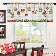 1 buc/2 buc Perdea de Crăciun cu Imprimare 2D Plată, Set de Valance de Bucătărie, 52in*18in, 26in*36in - Moș Crăciun, Ace de Pin, Glob de Arc, Ciorap de Crăciun, Design Căsuță de Turtă Dulce, Fundal cu Stea din Lemn, Fibră de Poliester Semitransparentă, Buzunare cu Bară, Perdea Mică pentru Bucătărie, Living, Dormitor - Perdea de Sărbători de Iarnă, Lavabilă la Mașină, Decorațiune de Fereastră de Crăciun