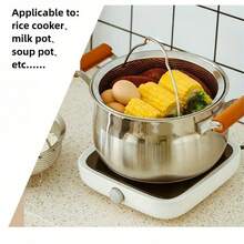304不锈钢蒸笼，电饭煲蒸笼，米饭和汤料分离器，厨房沥水篮，多功能厨房工具 - 銀色 - 查看 9