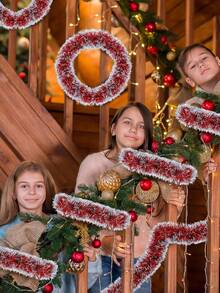 4 件 - 26.24 英尺圣诞金属丝花环圣诞树装饰红白金属闪光金属丝扭曲悬挂花环适用于室内室外圣诞节节日派对装饰 - 紅色白色 - 查看 10