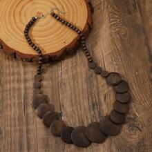 Vintage Wooden Disc Necklace, Suitable For Travel And Daily Wear - Coffee - View 8