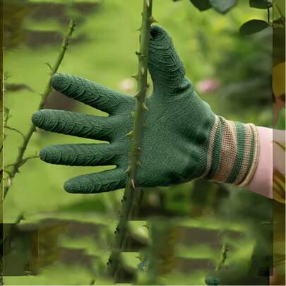 1 Pair Heavy Duty Anti-Slip Anti-Puncture Gardening Gloves - Green Plant Care Gloves With Non-Slip Grip, Suitable For Pruning, Weeding, Cleaning - Compatible With Roses, Agave And Other Sharp Plants - Suitable For Indoor, Kitchen, Automotive And Household Use - Ergonomic Design & Durable PP Material - Unisex