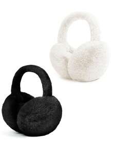 قطعتان/قطعة واحدة من أغطية الأذن الناعمة والفراء، أغطية أذن دافئة وجميلة للطقس البارد، أغطية أذن قابلة للطي كاكسسوار شتوي باللون الأبيض