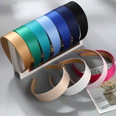 1 Peça Faixa de Cabelo Larga e Plana de Cor Sólida Brilhante Tipo Macarrão, Tiara de Cabelo