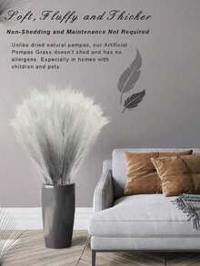 Conjunto de 7 ou 14 unidades de capim-dos-pampas artificial, 55 cm, flores artificiais fofas para decoração boho, decoração de casa, decoração de outono, enchimento de vasos, adequado para casa de campo, casamento (cinza degradê), decoração de outono, plantas artificiais. - Preto - Ver 4