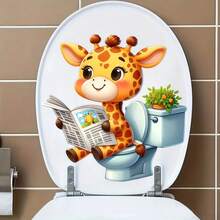 1pc Home Decorations Cute Funny Cartoon Animals Newspaper Reading Toilet Sticker - Waterproof Self-Adhesive Bathroom Sticker, Compatible With Ceramic Surfaces, Animal Theme, Square, Must-Have Decorative Sticker For Home, Toilet Decoration Items Refresh Your Home