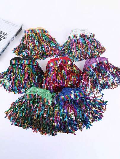 1 Yarda, 10 Yardas, 23 Opciones de Color, Flecos con Lentejuelas Láser de Alta Densidad Bordados por Computadora, Accesorios para Disfraces de Danza Latina, Vestidos de Danza del Vientre, Vestidos de Novia, Adornos para Prendas / Ancho: 15cm / 5.9in