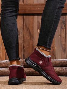 Women's Winter Fashion Casual Snow Boots (Please Note: The Shoes Are One Size Smaller. It Is Recommended To Buy One Size Larger.) - Solid Color, Comfortable And Easy-To-Wear Shoes, Suitable For Daily And Home Use, Round Toe Design, Textile Upper And Lining, Simple Style. - Red - View 6