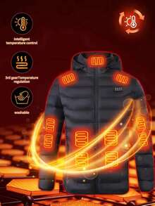 Men's Heated Clothing, Winter Warm Jacket, 21-Zone Multi-Directional Heating System, Recommended For Outdoor Cycling And Skiing, Casual, Fashionable And Popular Style, Winter Warmth, USB Power Supply, Without Power Bank - 黑色 - 查看 5