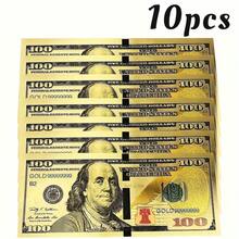 10 Gold Hundred Yuan Banknotes, Colorful Gold Foil Banknote Bookmarks, Used For Attracting Wealth, Positive Energy, Spiritual Blessings, Symbolic Gifts, Gold Coins, Fine Craftsmanship, Plastic Material, Fake Currency, Collectible Banknotes, Gift For Shoppers, Event Decorators - 10 - View 4