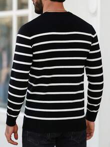 Men's Casual Striped Crew Neck Long Sleeve Sweater , Fall Winter - Black - View 2