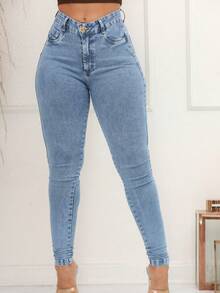 Women Jeans - 淺色水洗藍 - 查看 4