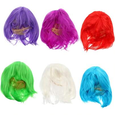 FOMIYES 6 Piezas Tocados De Pelo Corto De Color Peluca Sintética Corta Pelucas Ondulada Pastel Morada Azul Corta Mujer Chinos Sombrero Alumno La Mascota