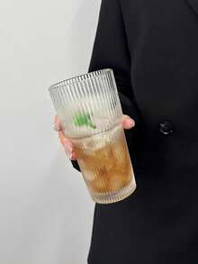 1pc Elegant Striped Glass Coffee Cup (With Lid & Straw), 600ml - Vertical Stripe Design, Fashionable Household Drinking Cup For Coffee, Juice And Tea - Ideal For Home And Restaurant Use, Great Gift For Mother's Day And Easter - Multicolor - View 9