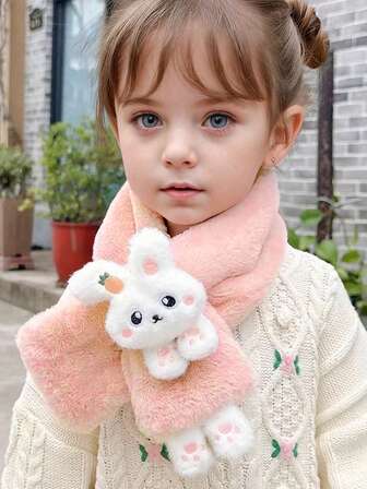 1pc Kids Scarf, Cute Rabbit Design, Thick & Warm For Autumn/Winter, Suitable For Outdoor Activities, Fits Ages 2-10
