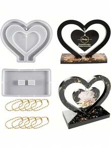 10pcs Heart-Shaped Silicone Mold Set, Including 10 Chains - DIY Epoxy Resin Casting Mold For Creative Home Decor And Gift Making - Heart-Shaped Resin Mold Set For Customized Photo Frame - Mould - View 8