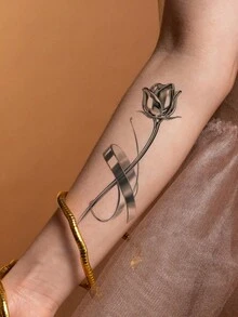 STARTTOOS 1pc Liquid Metal Silver Gray Cyberpunk Mechanical Rose Pattern Tattoo Temporary Tattoo Sticker For Arm, Ankle And Body Skin - Black - View 5