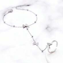 1 قطعة سوار من السلسلة المتصلة بشكل فراشة من الفولاذ المقاوم للصدأ بطبقة مطفأة، أنيق بطراز فرنسي للنساء، مناسب للارتداء اليومي والعطلات والمناسبات