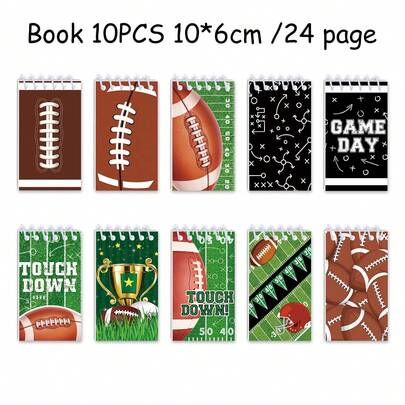 10pcs Rugby Spiral Notebooks, Student Notebooks, Word Notebooks, Spiral Notebooks, Material Notebooks, Memo Pads, School Supplies, Student Prizes, Party Memo Pads, Back To School Supplies, Christmas Memo Pads