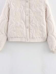 Chaqueta acolchada con cuello alto de mujer en beige, de manga larga con bolsillos, casual para otoño e invierno