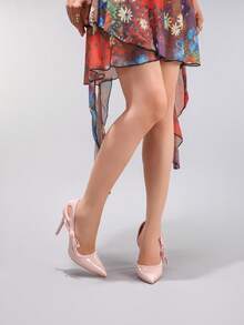 Giày cao gót nơ thời trang, giày cao gót dự tiệc mũi nhọn gợi cảm, giày cao gót khoét lỗ siêu cao, da bóng màu hồng, thanh lịch - Hồng - Xem 7