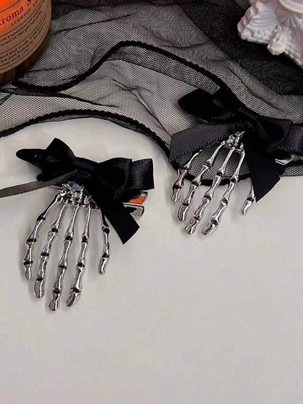 1pc 1.57in/4cm Women's Halloween Dark Skeleton Claw Butterfly Hair Clip, Gothic Lolita Devil Edge Clip, Suitable For Daily, Casual, Party, Commute, Holiday, Hairstyle, Ponytail, Washing Face, Makeup, Hair Accessory, Hair Slide, Hair Barrettes, Cute Accessories