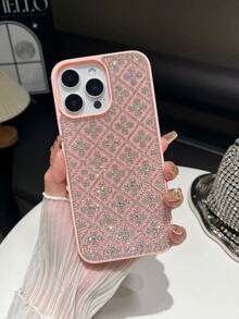 1pc Pink Four-Leaf Clover Rhinestone 2-In-1 Shockproof Soft Feeling Phone Case Compatible With IPhone 16/13/14/17 Pro Max/14 Pro