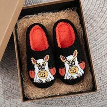 Cozy Plush Halloween Pumpkin Slippers, Non-Slip Fluffy Design - Black Pumpkin Dog - View 8