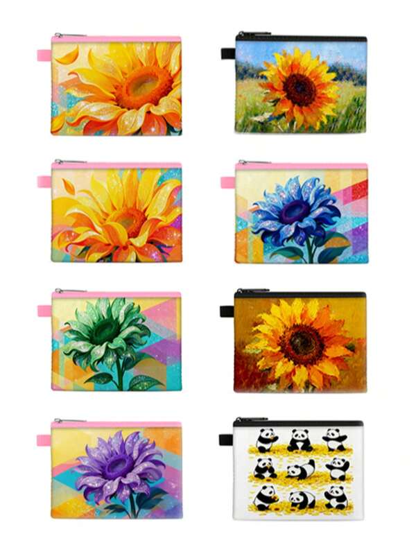 Kids Sunflower-Patterned Multifunctional Pouches, Serves As A Coin Purse, Card Holder, And Cable Organizer, Appeals To Both Boys And Girls,A Cute And Durable Kids' Zipper Wallet,Perfect For School, Travel, And Everyday Use (Size: 5.5" X 4.1")