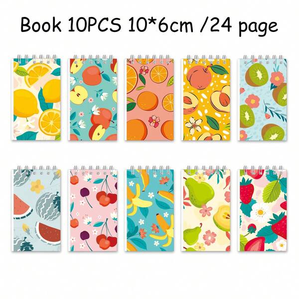 10pcs Fruit Spiral Notebooks, Student Notebooks, Word Notebooks, Spiral Notebooks, Material Notebooks, Memo Pads, School Supplies, Student Prizes, Party Memo Pads, Back To School Stationery, Christmas Memo Pads