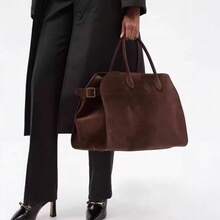 女士高端小众设计大容量复古通勤手提包 - 时尚百搭，四季皆宜，多功能单肩托特包，提供充足的空间容纳健身包、手提包，满足日常通勤需求，复古风格 - 棕色 - 查看 1